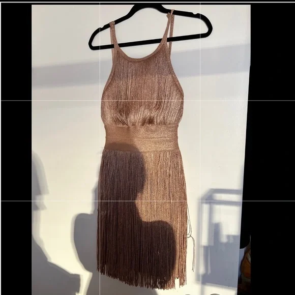 herve leger gold fringe dress THE METALLIC ALBA GOWN – HERVÉ LÉGER main image 1